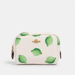 Coach Lime Cosmetic Mini Boxy Case White Green New